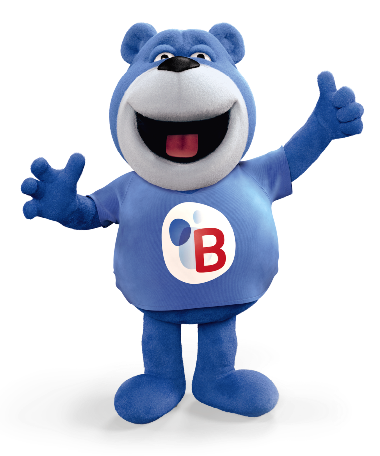 Bob l'ours bleu de Butagaz pouce en l'air